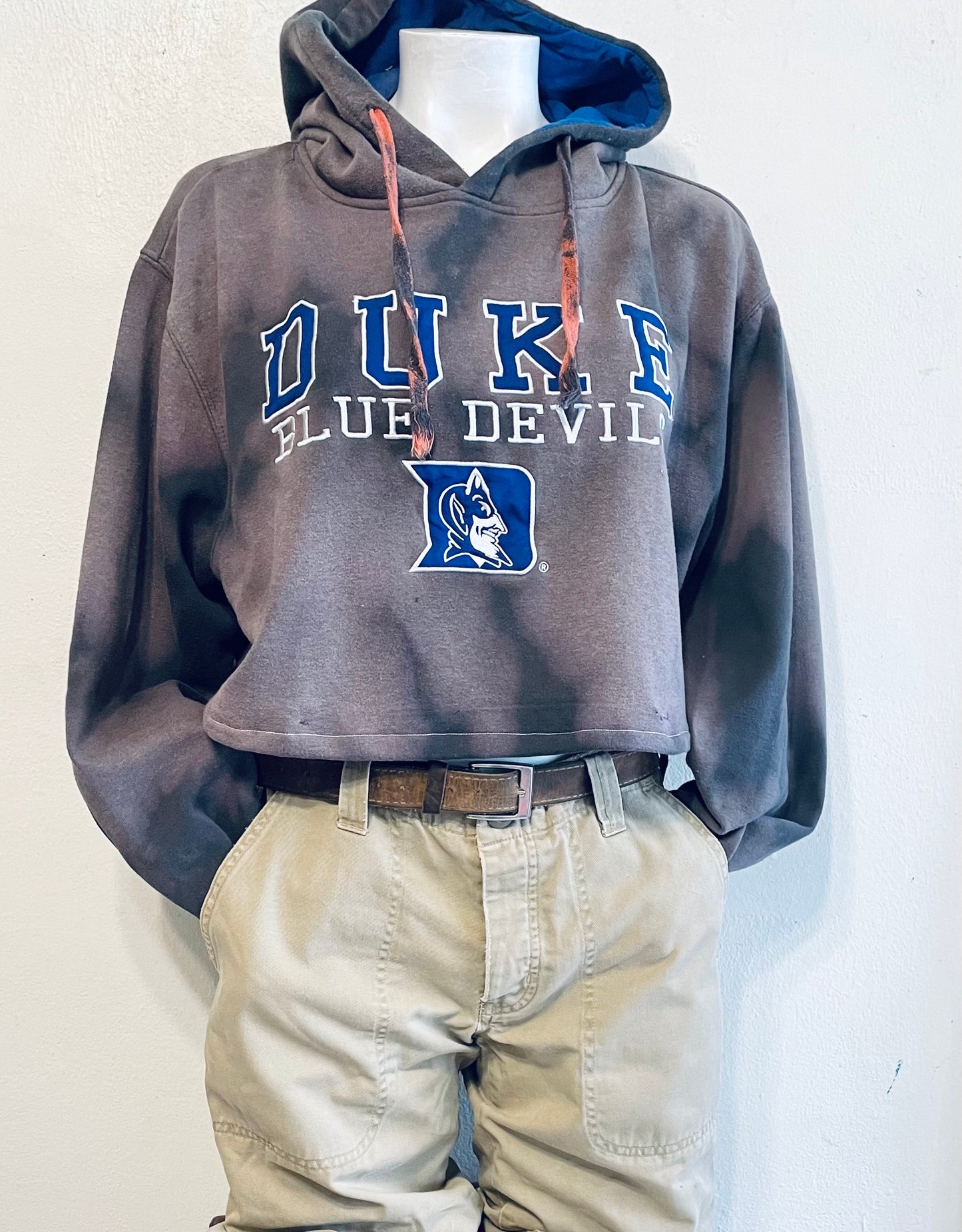 Reworked 90s Duke Blue Devils Cropped & Distressed Hoodie
