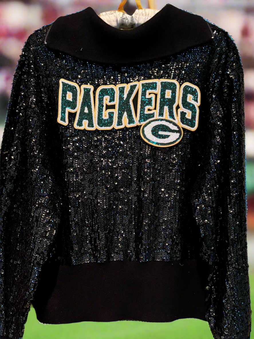 Reworked vintage Sequin & Knit 1/4 Zip pullover Sweater