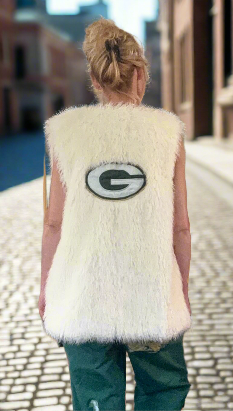 Reworked Shaggy Boho Game Day Faux Fur Vest