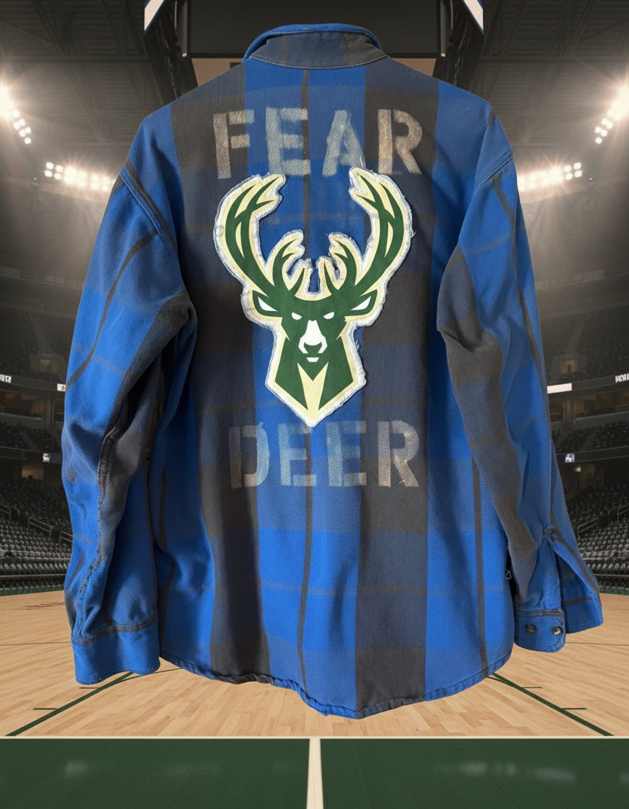 Reworked Bucks Distressed Game Day Flannel Shirt