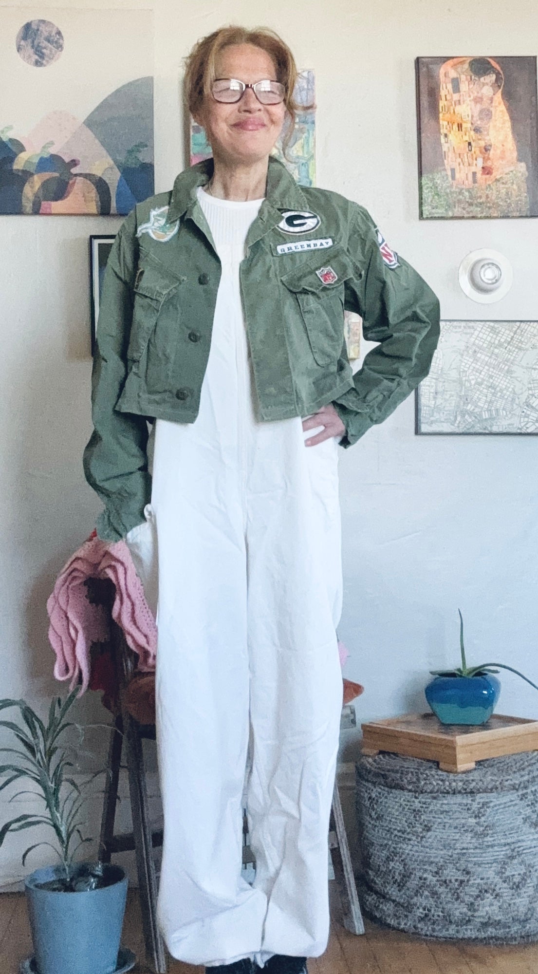 Reworked vintage Military Cropped Game Day Jacket