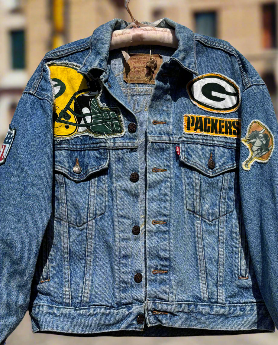 Reworked Vintage Stone Washed Packers LEVI Game Day Denim Jacket