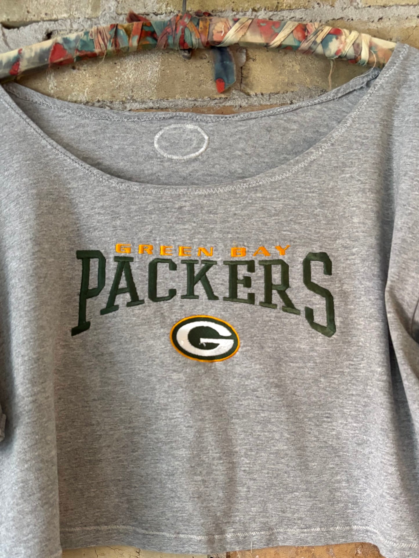 Reworked Packers off the shoulder Retro Crop Top T-shirt