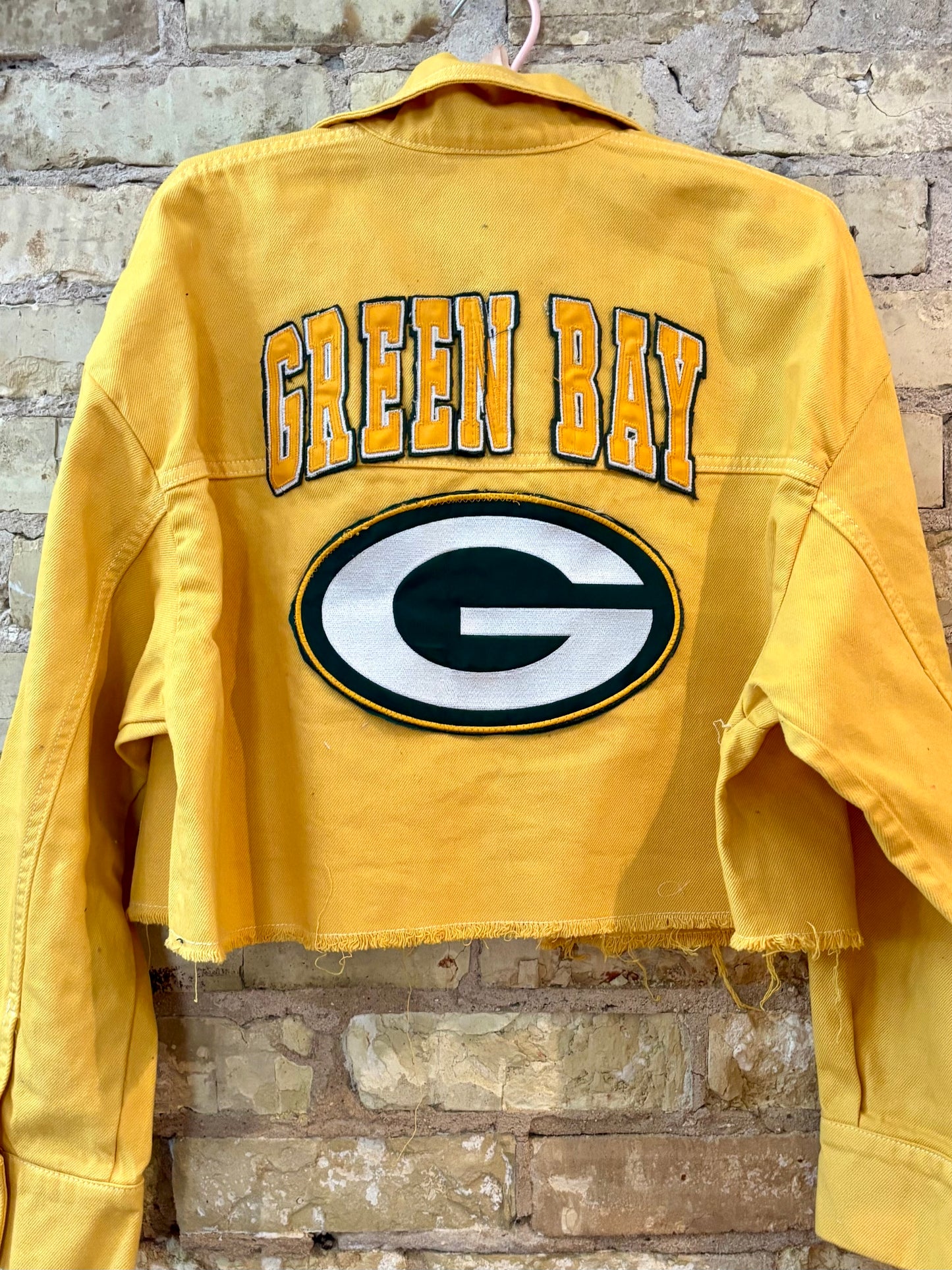 Reworked Over dyed cropped Game Day Denim Jean Jacket