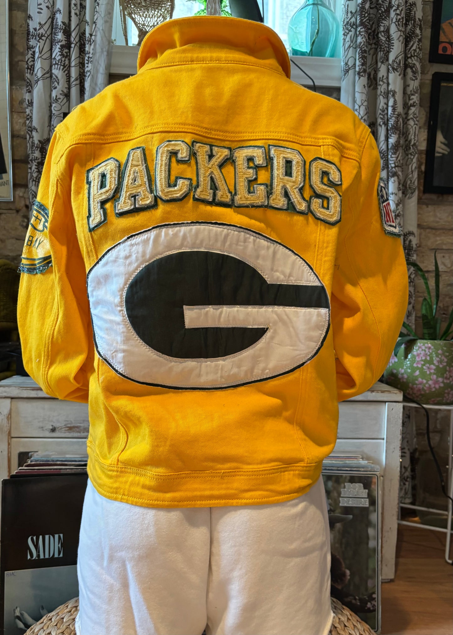 Reworked Packers Retro Over dyed Game Day Denim Jean Jacket