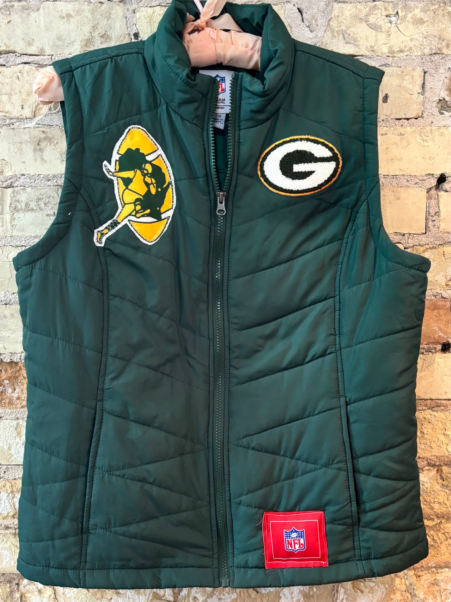 Reworked Retro NFL Packers Zip up Puffer Vest