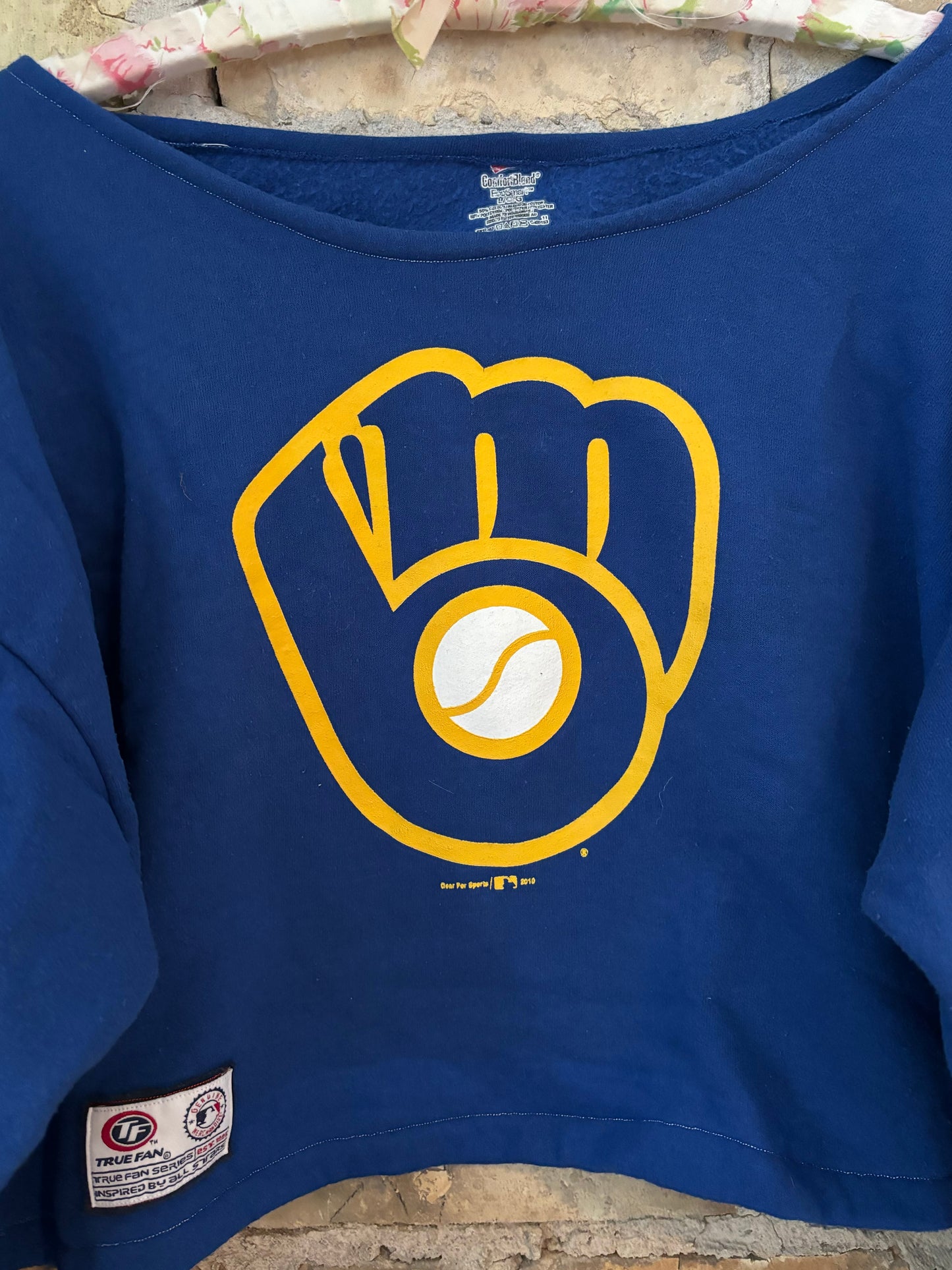 Reworked Retro Milwaukee Brewers off shoulder Cropped Sweatshirt