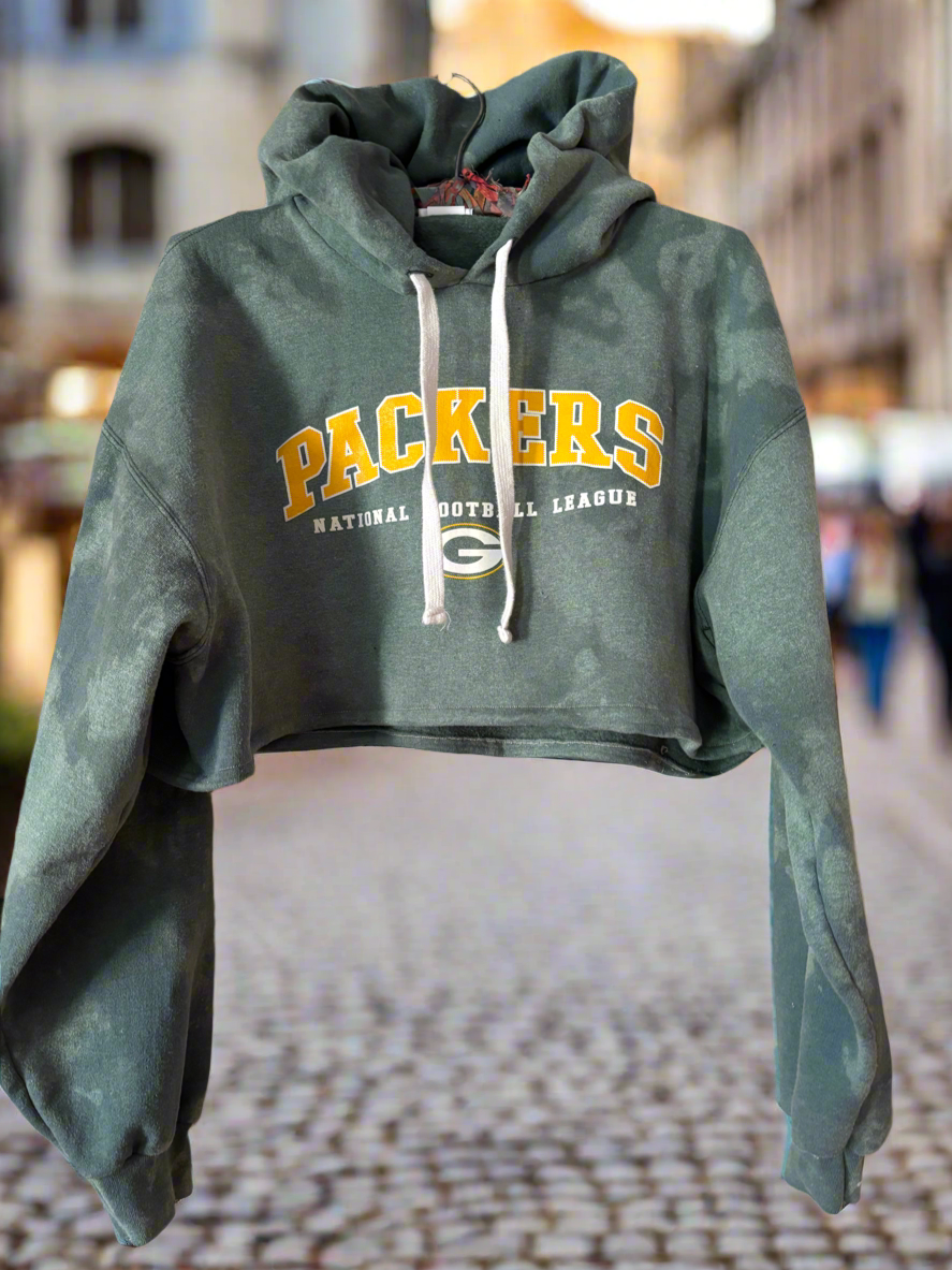 Reworked Packers over dyed distressed Cropped Hoodie