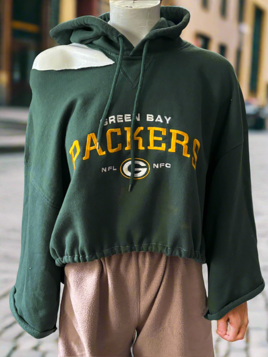 Reworked Packers Retro Cropped One Shoulder oversized Hoodie