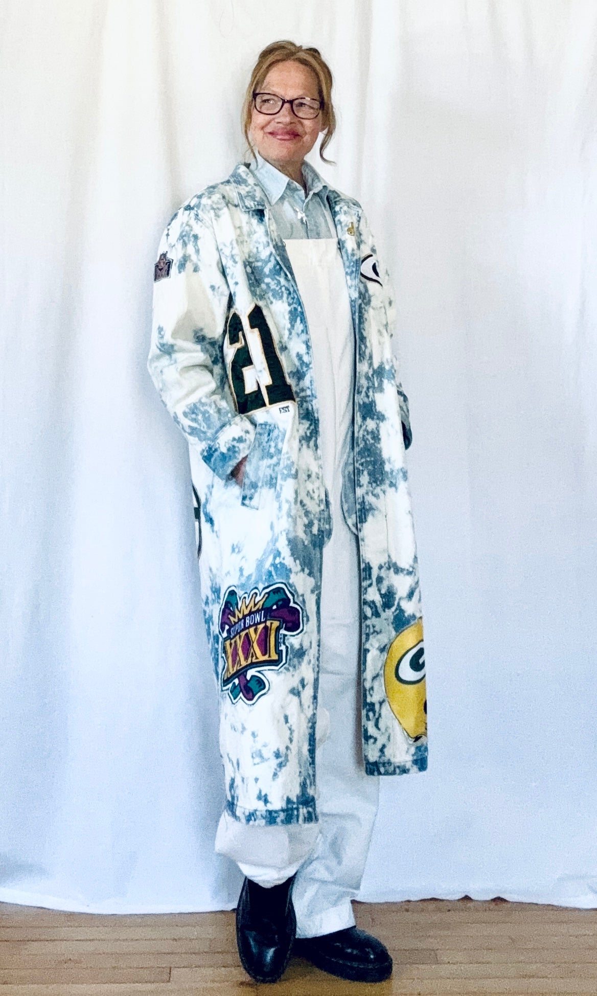 Reworked Packers Retro Game Day Denim Duster Maxi Coat