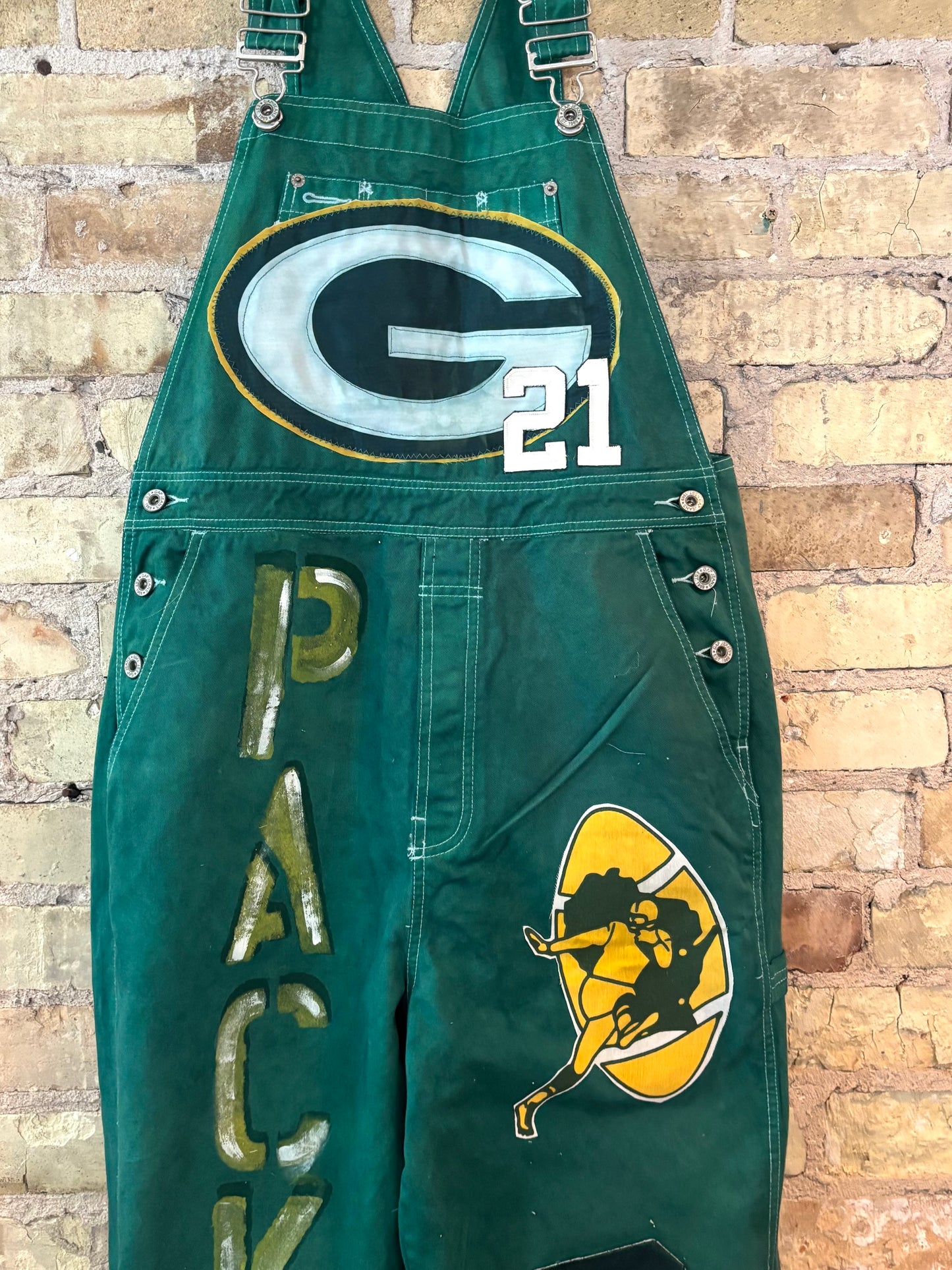 Reworked Packers Denim GameDay Bib Overalls