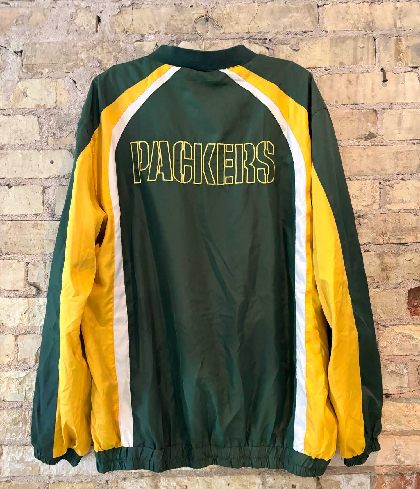Vintage Green Bay Packers embroidered Color Block V Neck Windbreaker Pullover