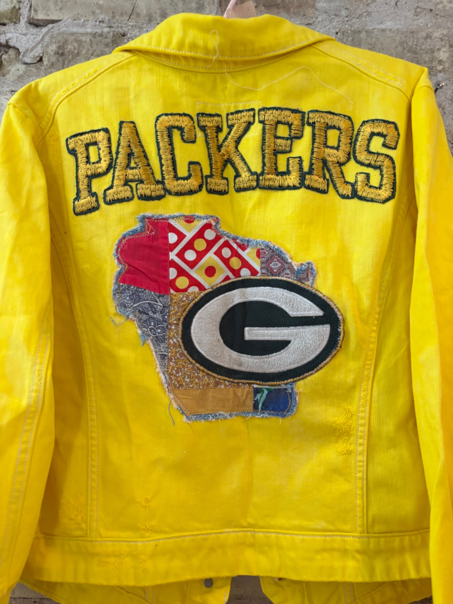 Reworked over dyed Packers Game day Denim Jean jacket