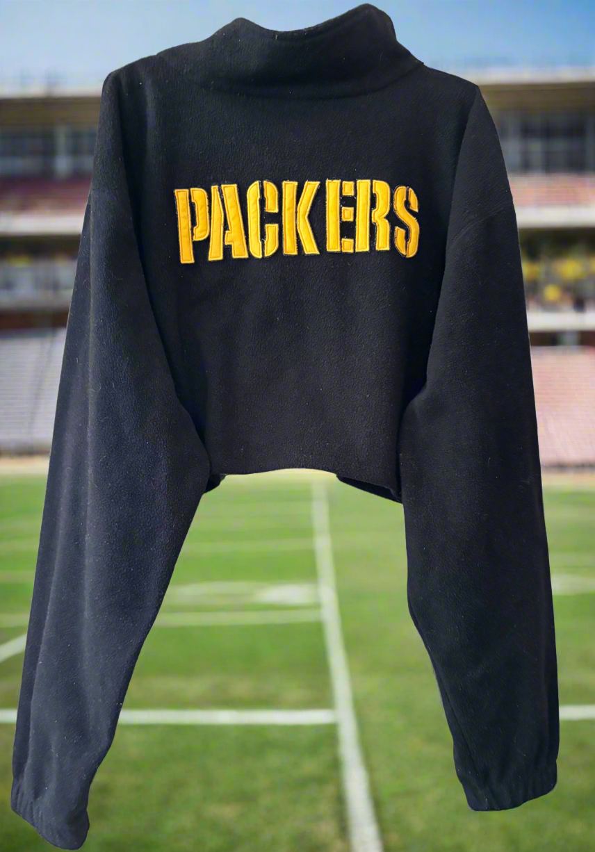 Reworked vintage Packers LOGO 7 1/4 Zip Cropped Fleece
