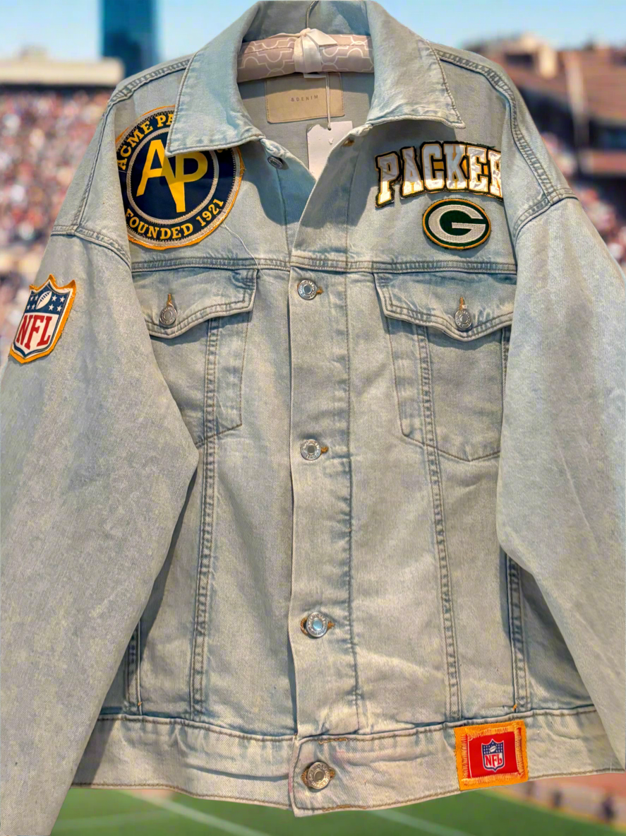 Reworked Packers Retro oversized Game Day Denim Jean Jacket