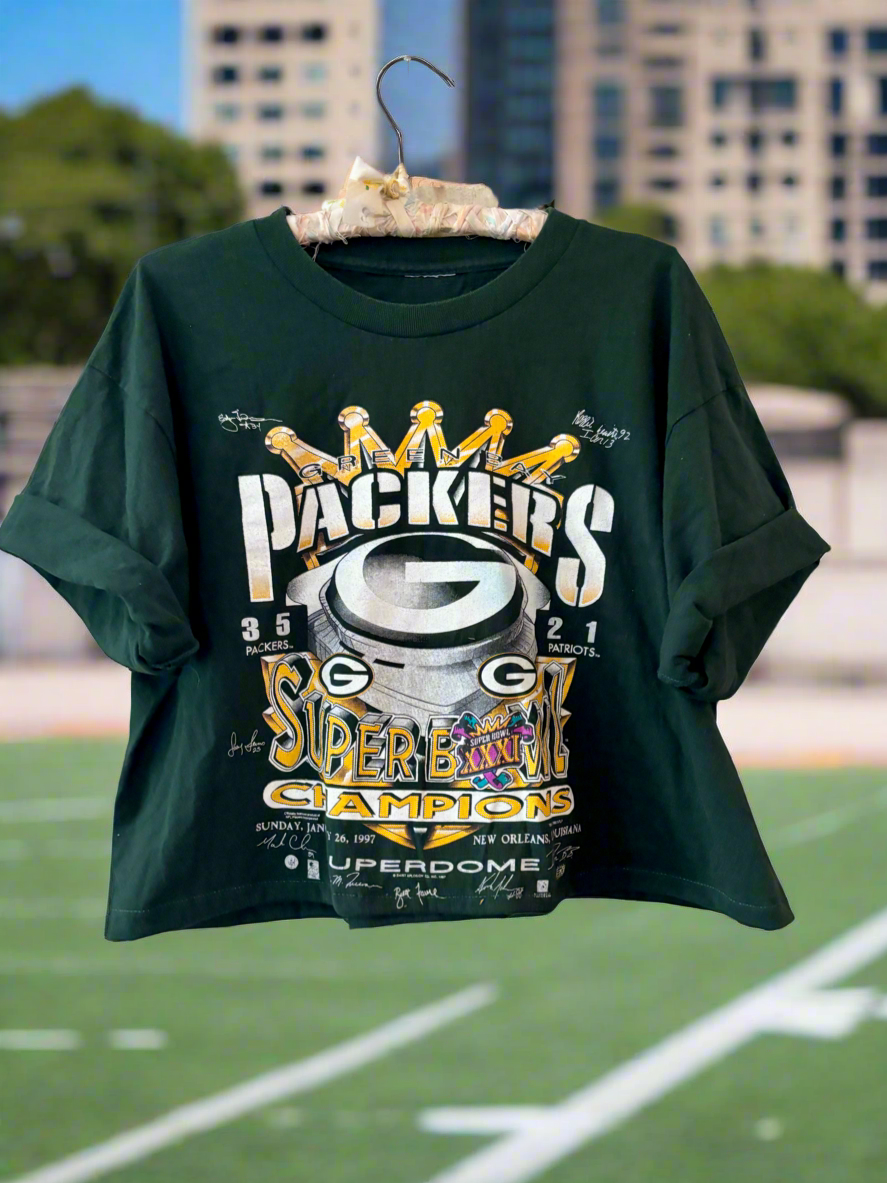 Reworked Packers vintage Player Signed Super Bowl XXXI Crop Top T-shirt