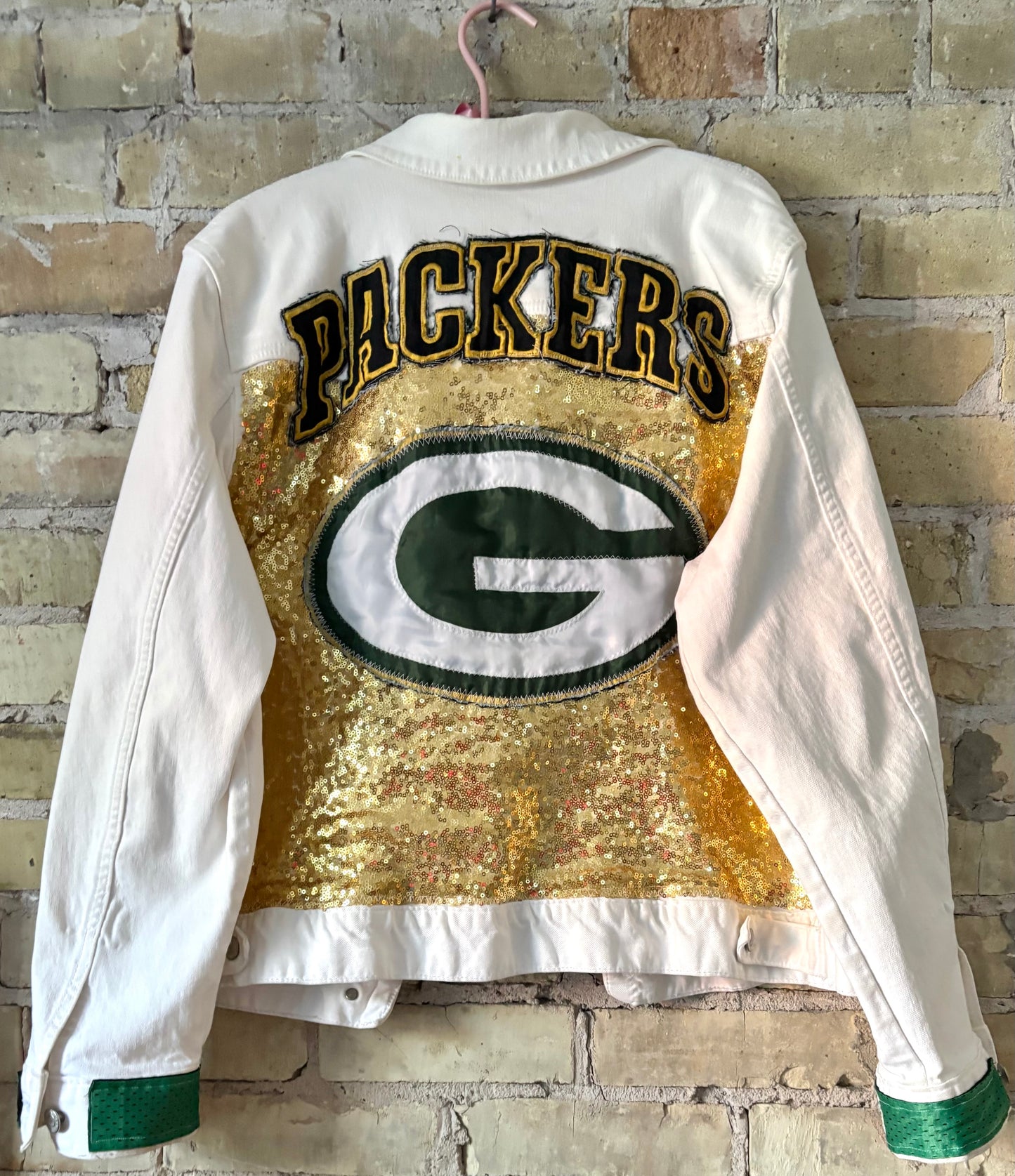 Reworked Packers Stretch Denim Game Day Sequins Jacket