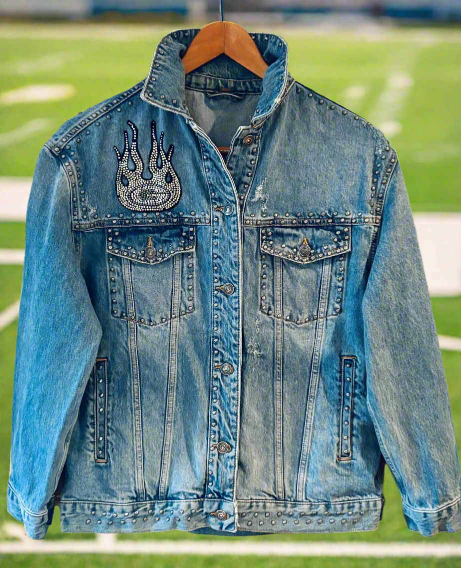 Reworked Sequence & Studs Game day Denim Jacket
