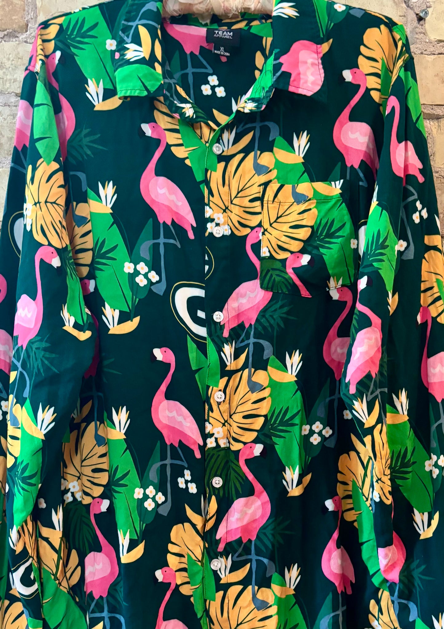 Retro Woman’s Green Bay PACKERS NFL all over Print S/S Flamingo Hawaiian Shirt