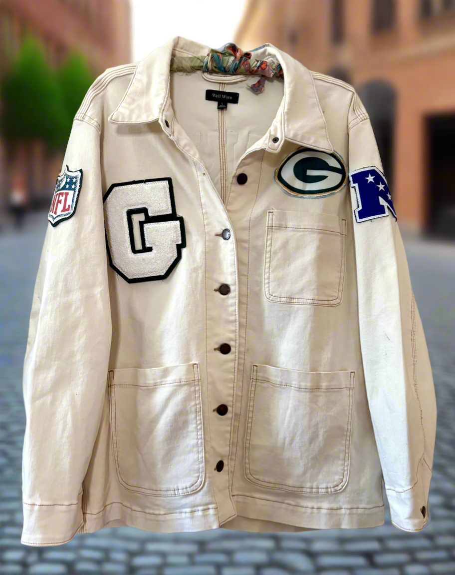 Reworked Retro Packers Game Day Denim Chore Jacket