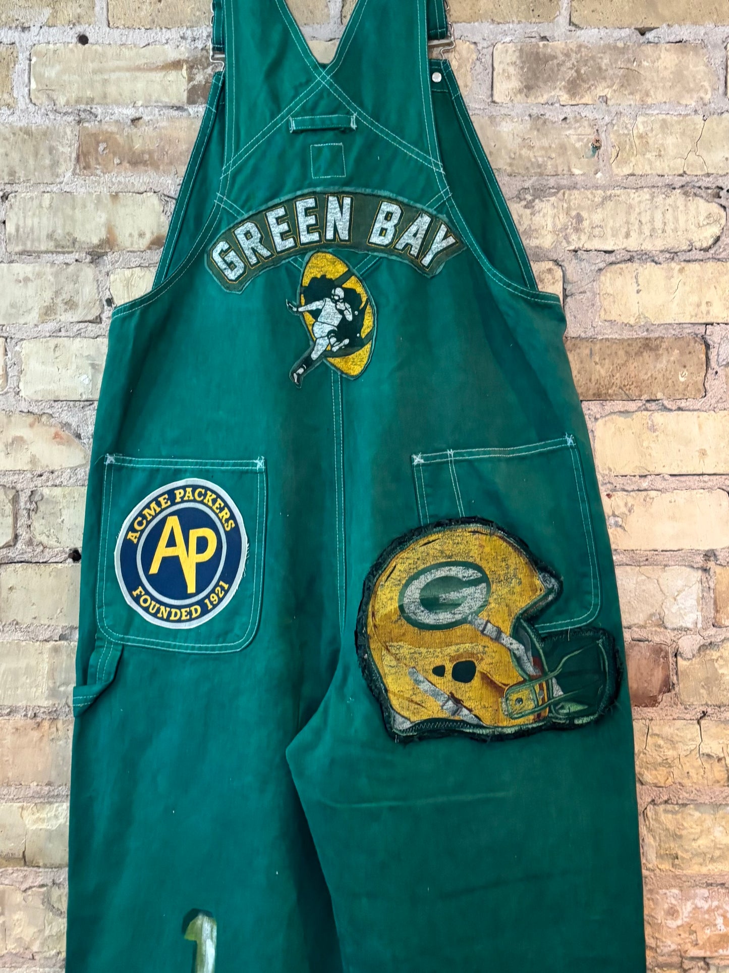 Reworked Packers Denim GameDay Bib Overalls
