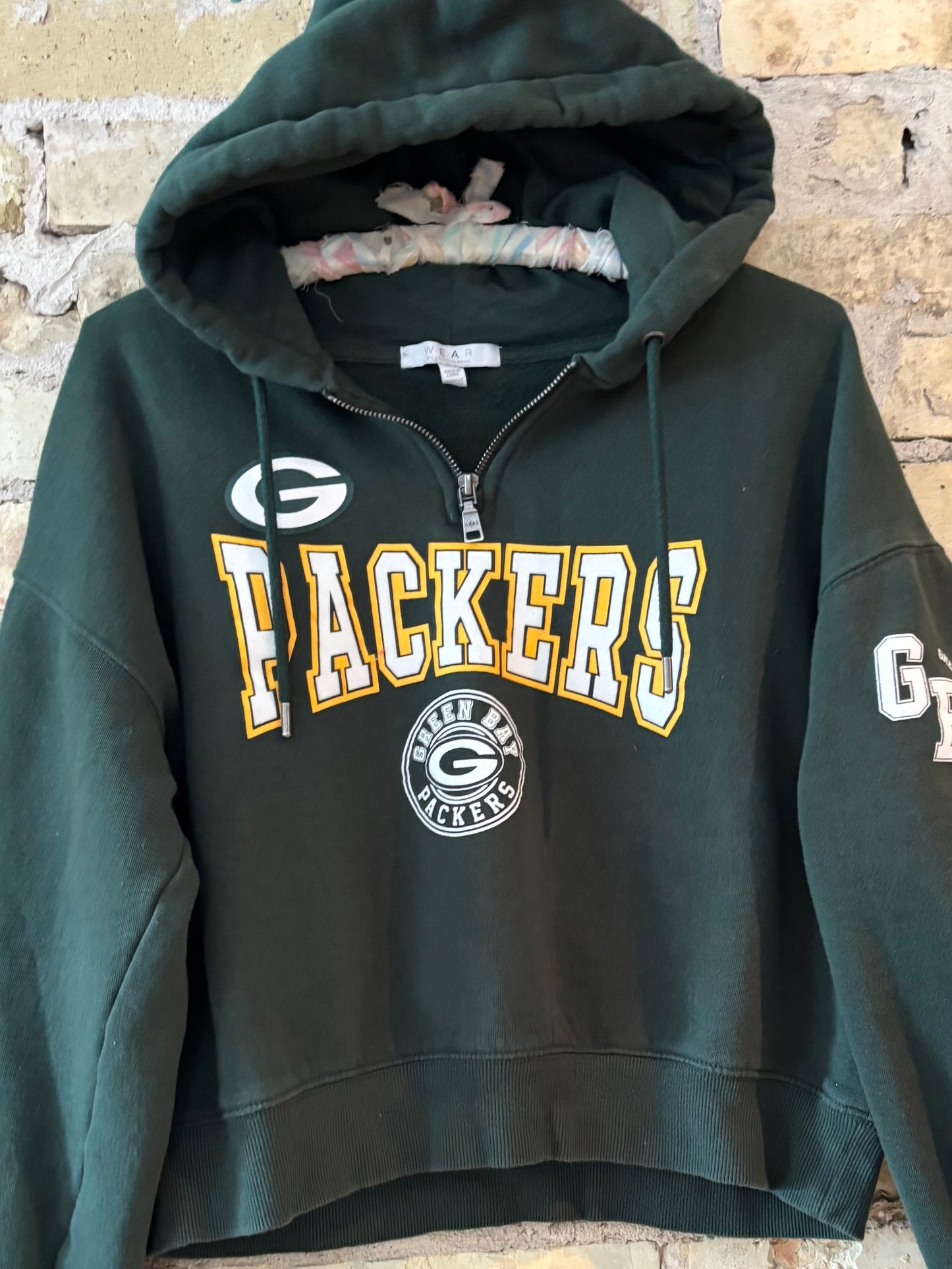 Reworked Packers Y2K Crop Top Hooded Sweatshirt