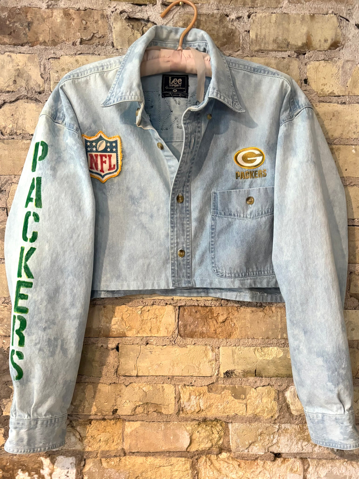 90’s Retro distressed Game Day Crop Top Denim Shirt