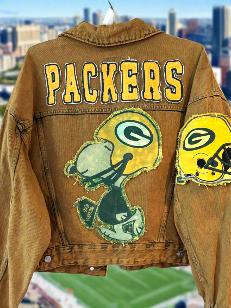 Reworked over dyed Retro Denim Game Day Jean Jacket