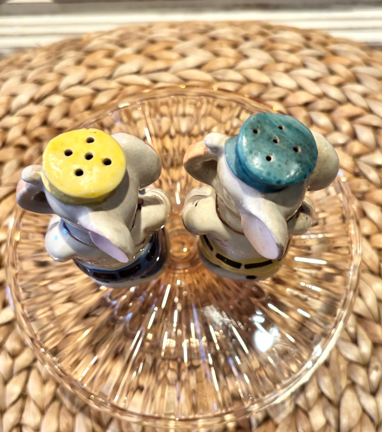 Vintage Rare Police Elephants Trunk up Salt & Pepper Shaker set