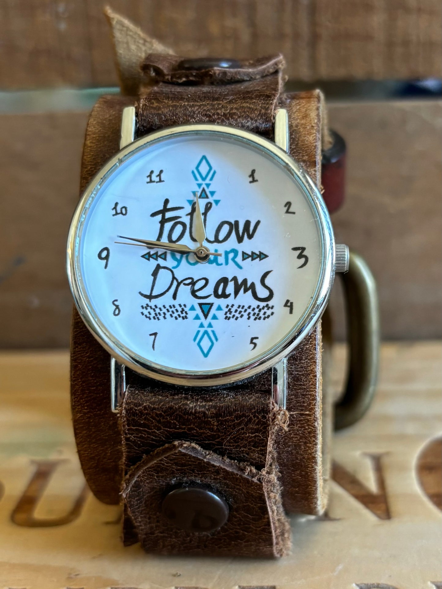 Handmade Distressed Leather Wristband Cuff Watch
