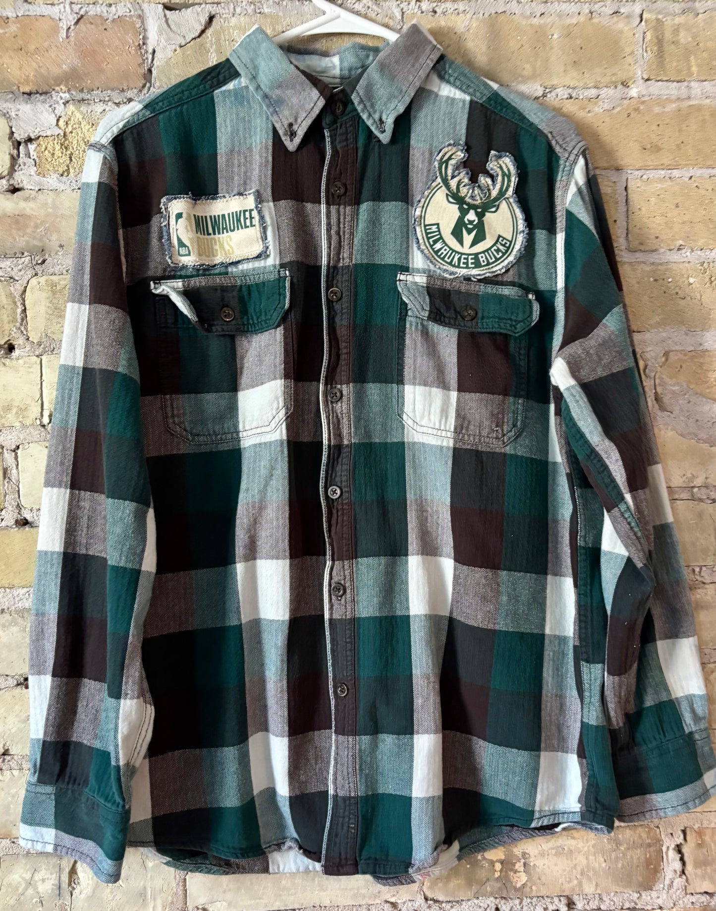 Reworked Bucks Distressed Game Day Flannel Shirt