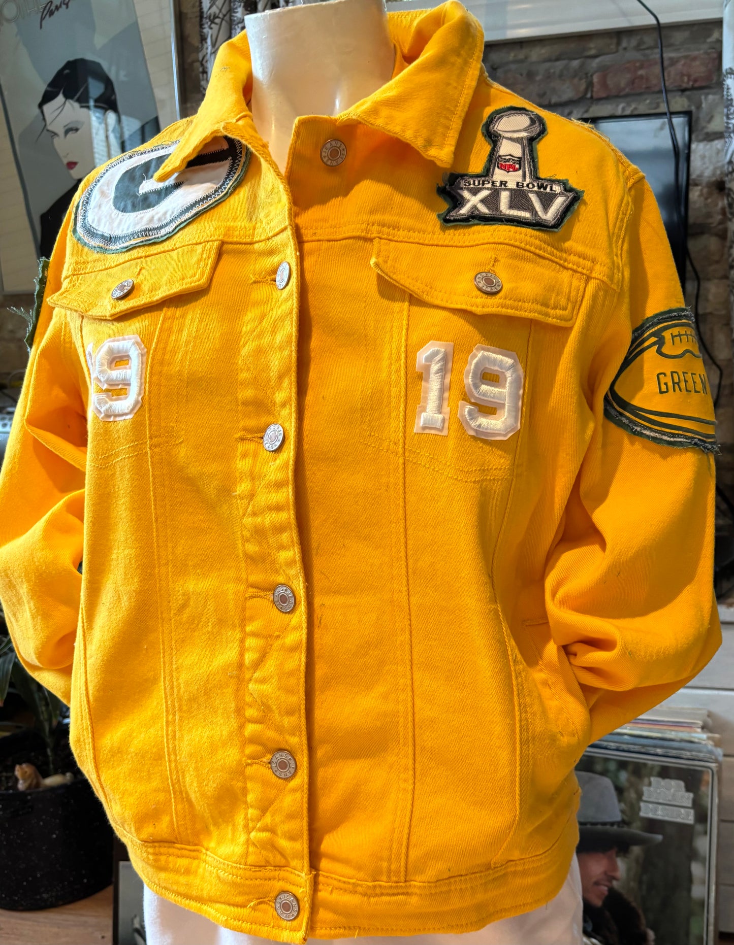 Reworked Packers Retro Over dyed Game Day Denim Jean Jacket