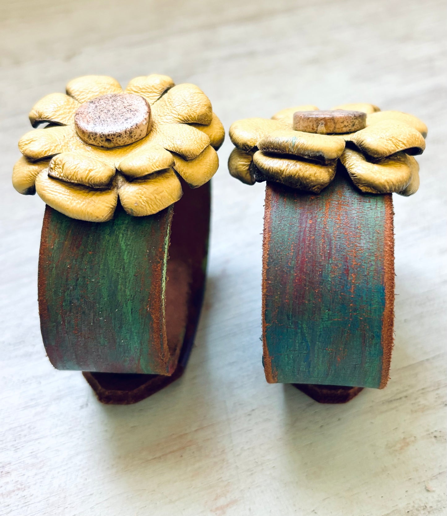 Handmade reworked Leather Flower Bracelet