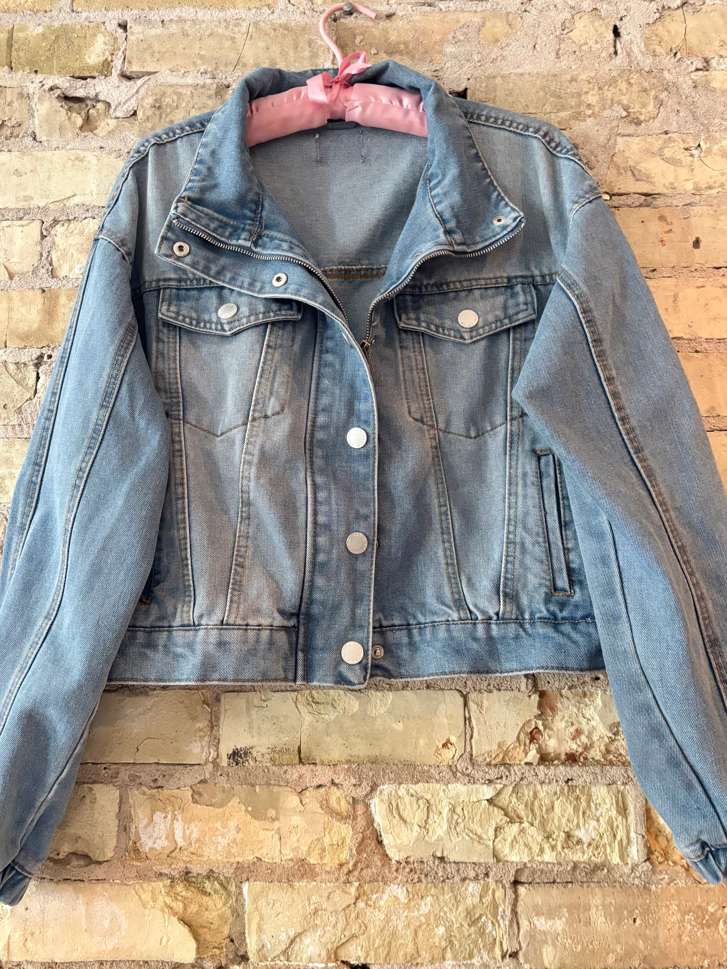 Reworked Distressed Iowa Game Day Denim Jean Jacket with Fringe