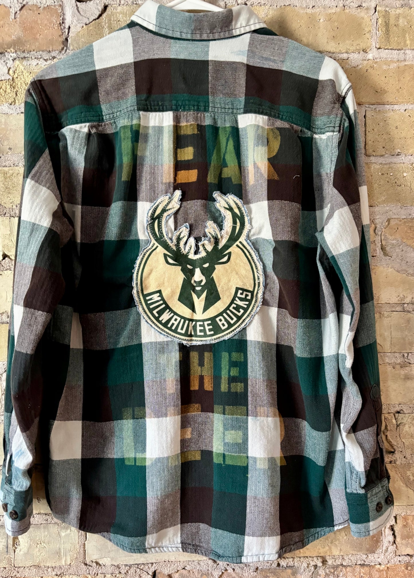 Reworked Bucks Distressed Game Day Flannel Shirt