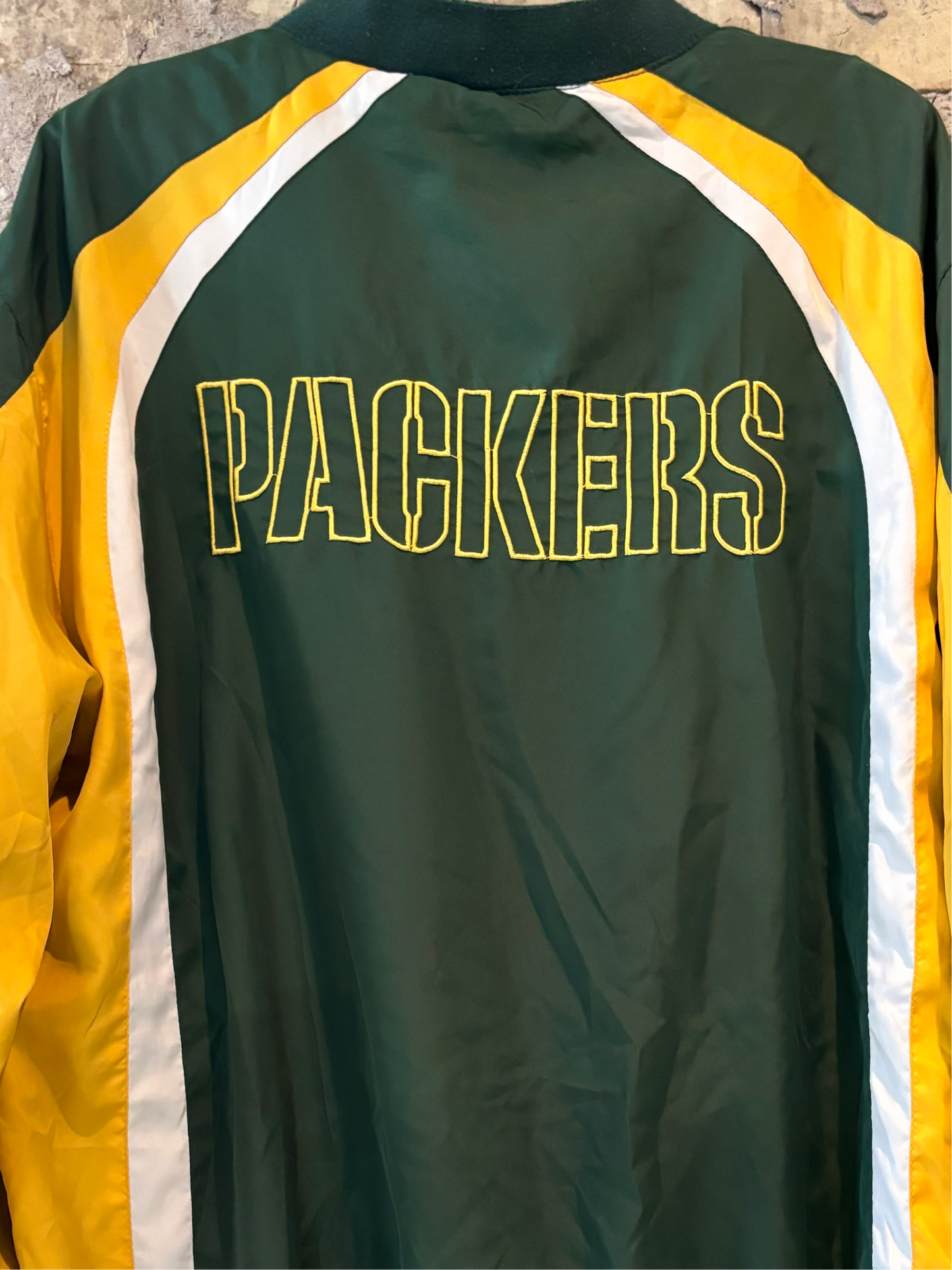 Vintage Green Bay Packers embroidered Color Block V Neck Windbreaker Pullover