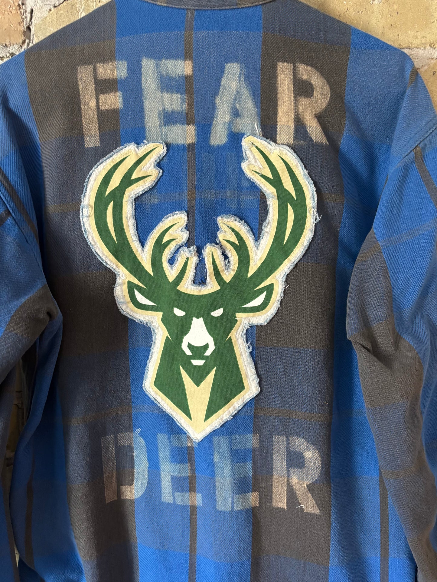 Reworked Bucks Distressed Game Day Flannel Shirt