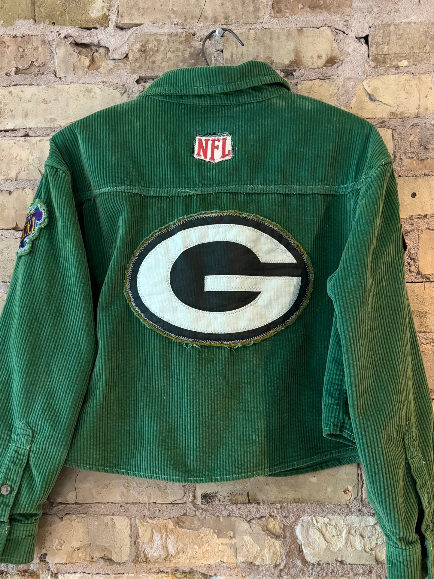 Reworked Packers Over Dyed Corduroy Game Day Cropped ShirtJacket