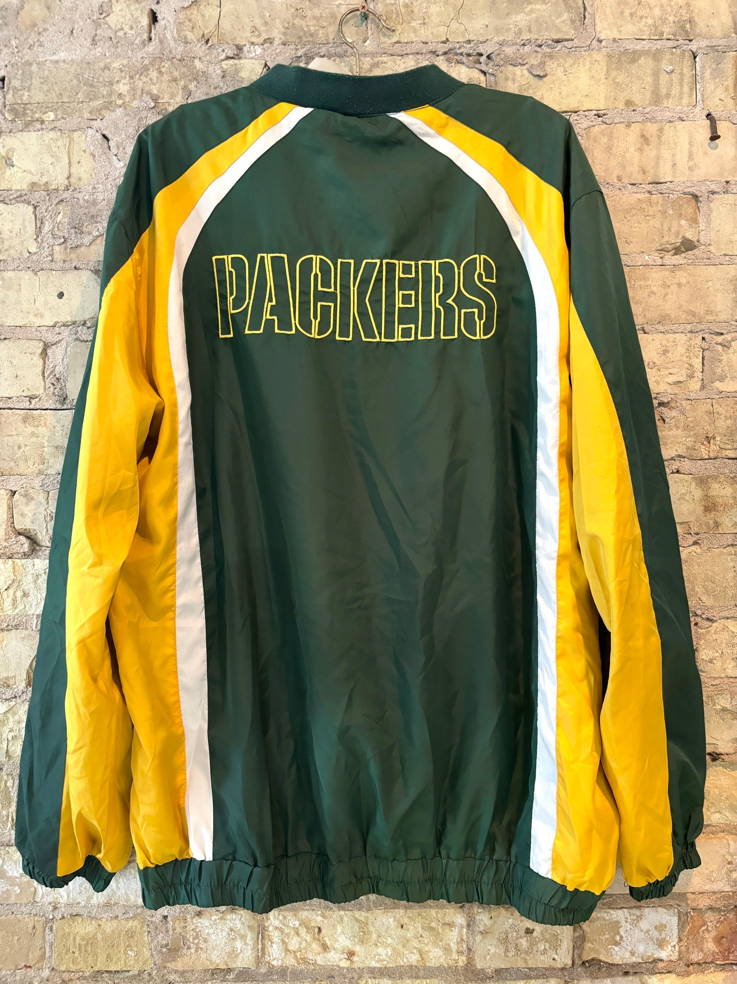 Vintage Green Bay Packers embroidered Color Block V Neck Windbreaker Pullover