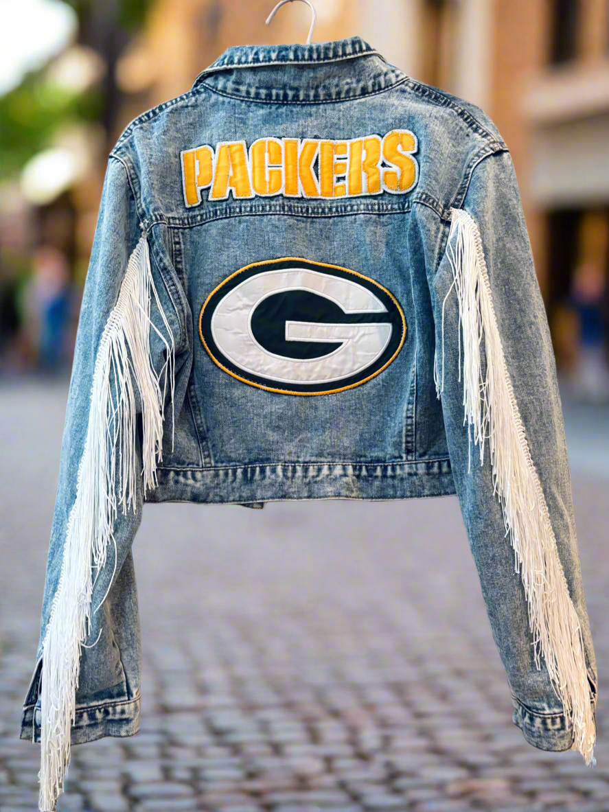 Custom Made to Order Game Day Denim Jean Jacket With Fringe