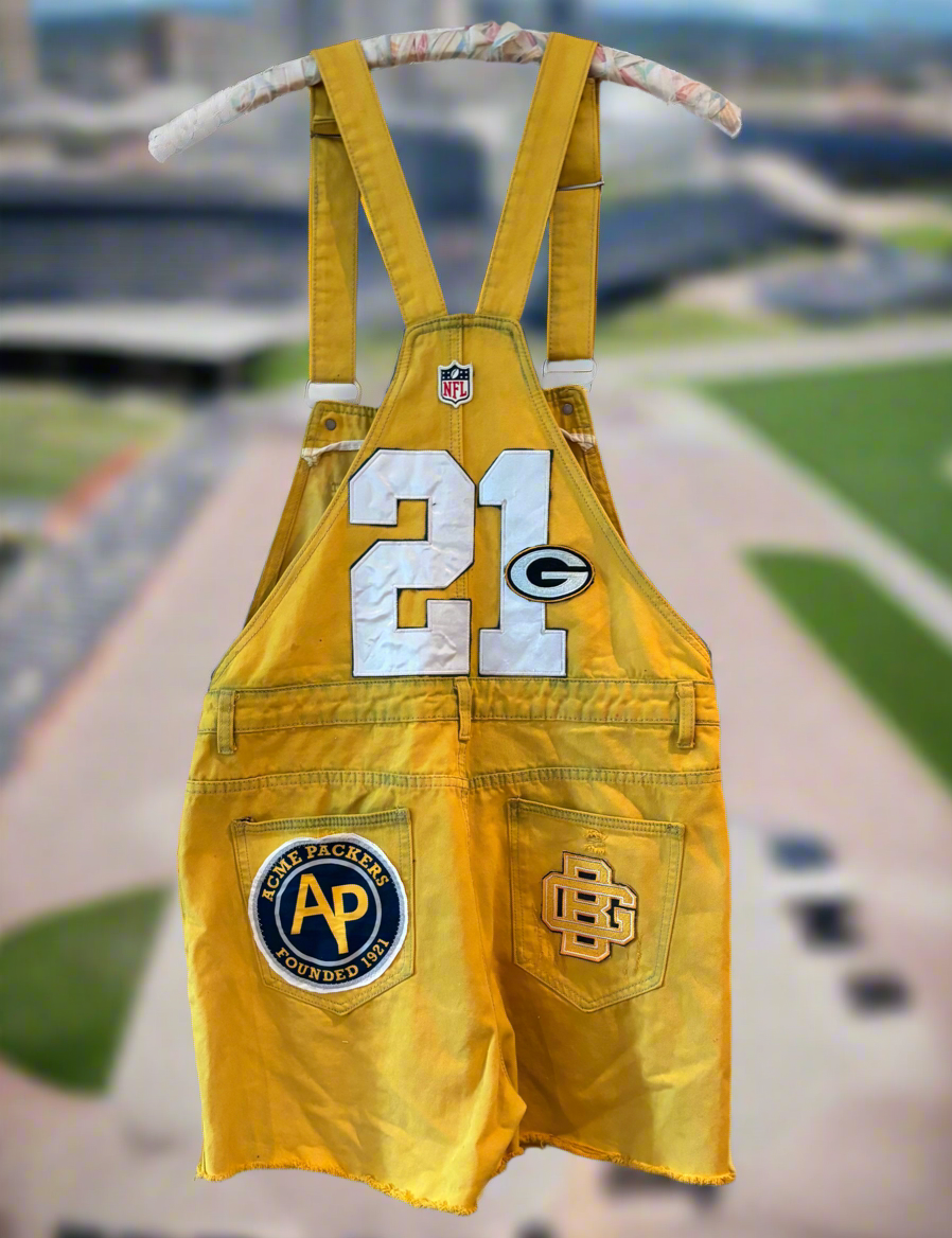 Reworked vintage over dyed Game Day Bib Overall Cutoffs