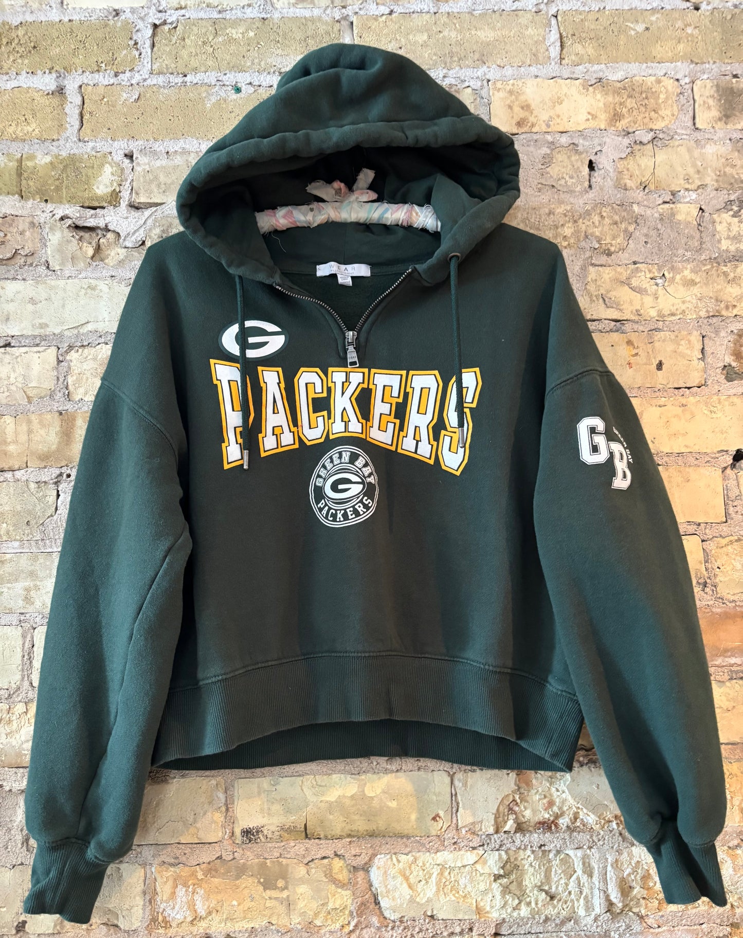 Reworked Packers Y2K Crop Top Hooded Sweatshirt