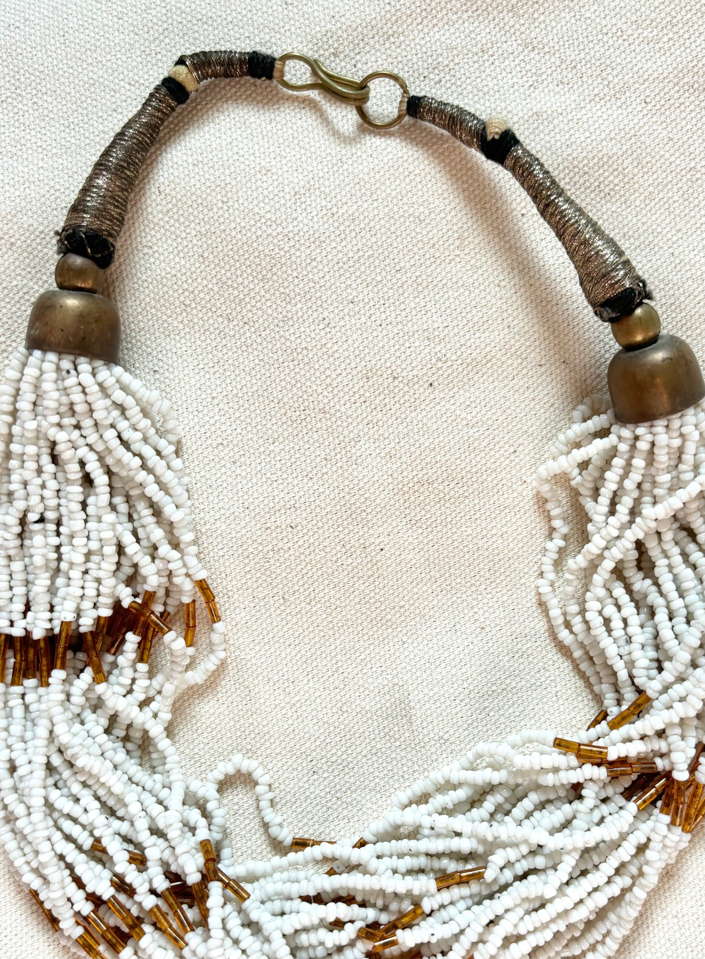 Vintage Chunky Multi strand Seed bead and brass boho Necklace