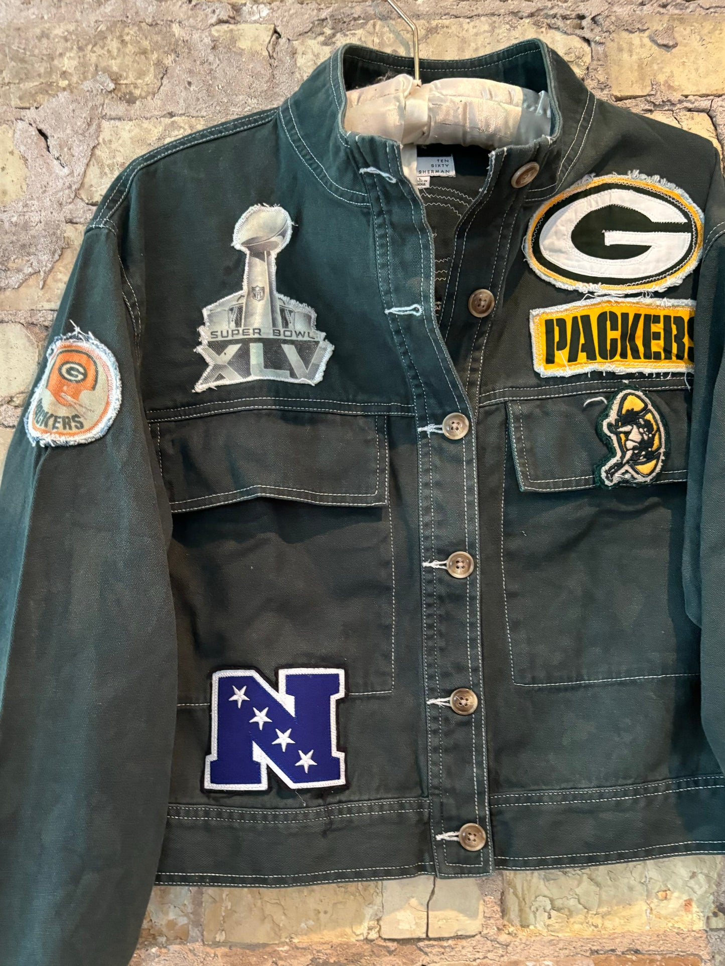 Reworked over-dyed Packers Game Day denim Jacket