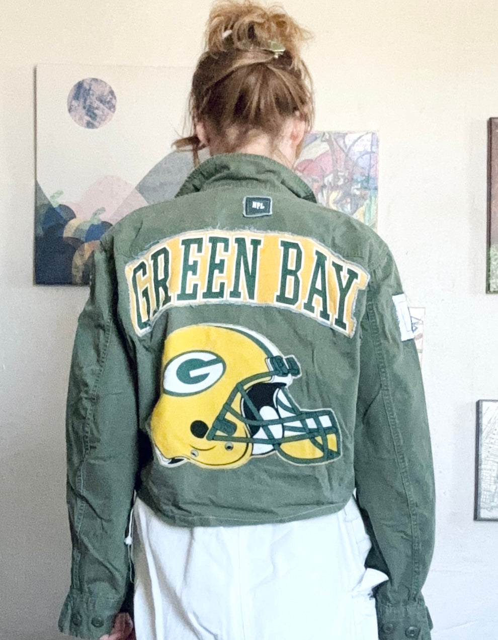 Reworked vintage Military Cropped Game Day Jacket