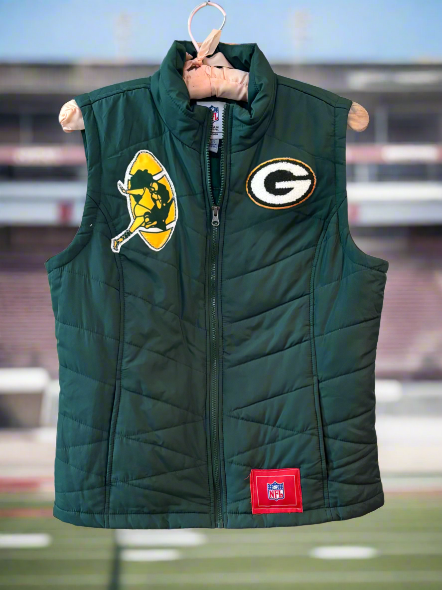 Reworked Retro NFL Packers Zip up Puffer Vest