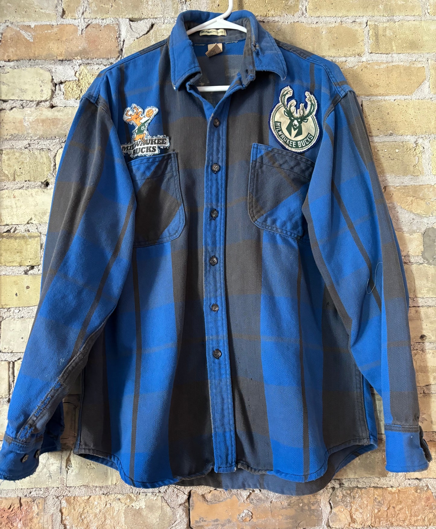 Reworked Bucks Distressed Game Day Flannel Shirt