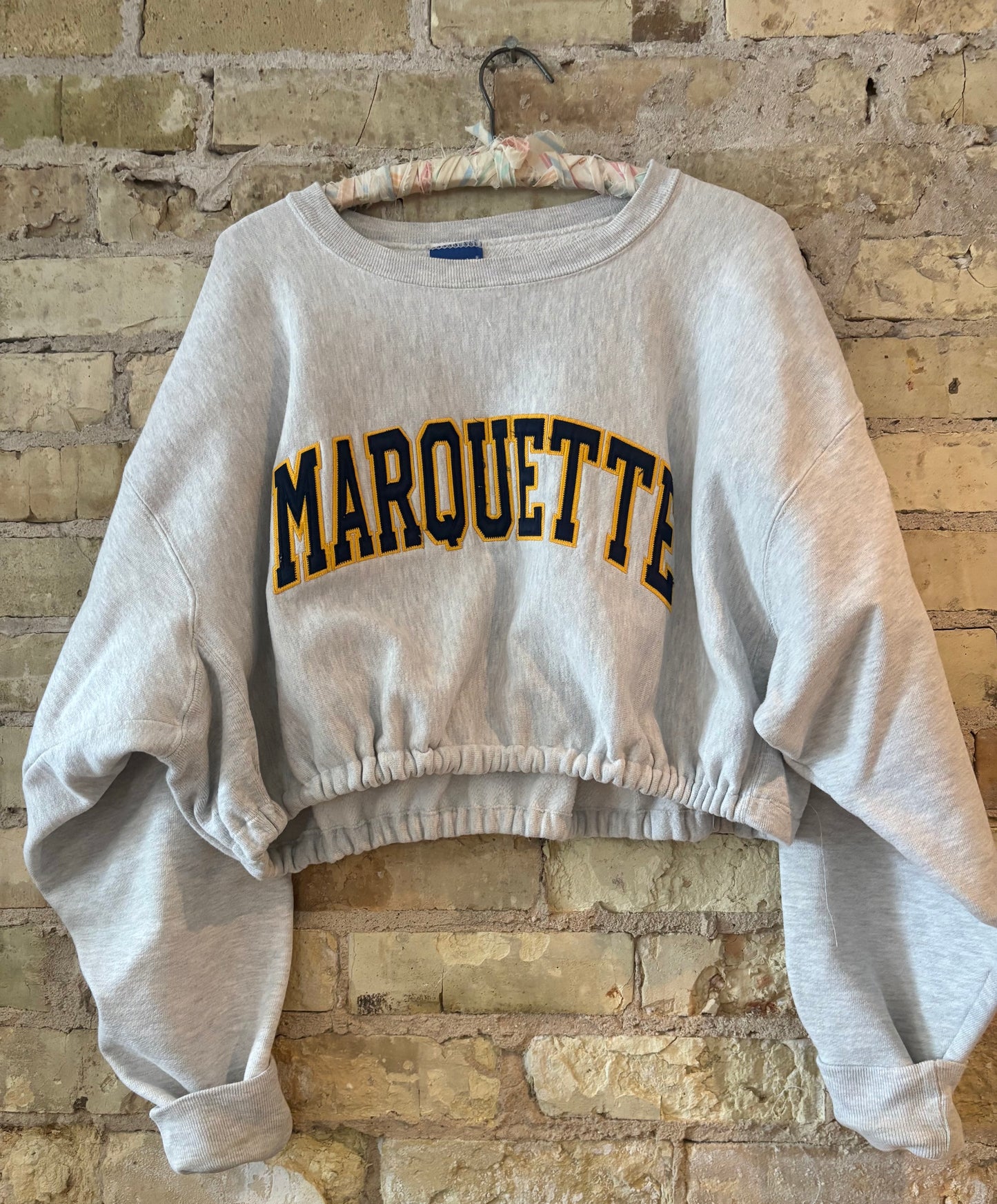 Reworked Vintage Heather Gray Cropped Marquette University Champion Crewneck