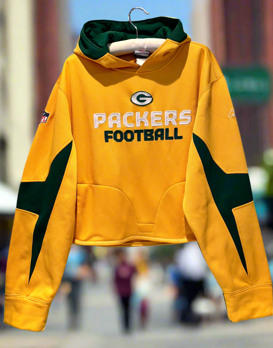 Reworked Packers Retro Reebok oversized cropped Nylon Color Block Hoodie