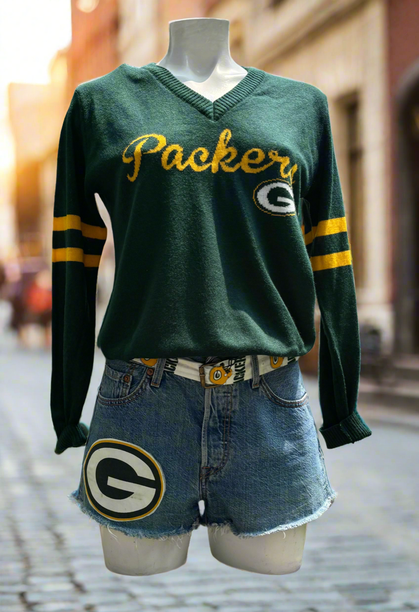 Rare vintage Green Bay Packers V Neck knit Varsity Sweater